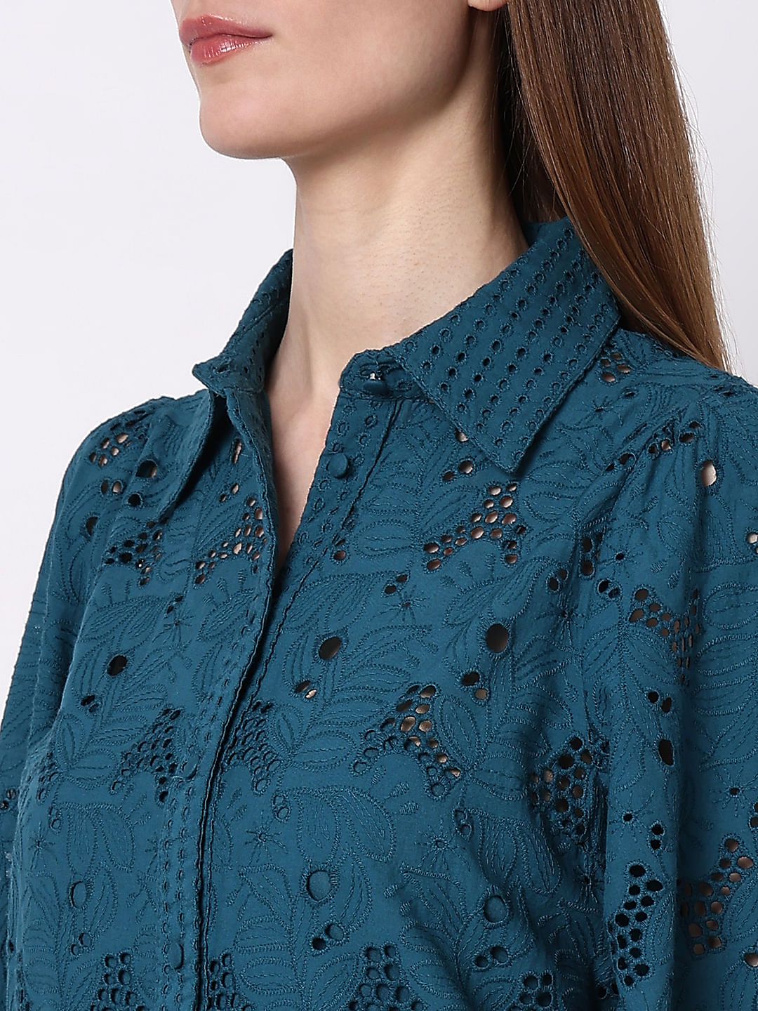 Teal Lace Shirt Dress