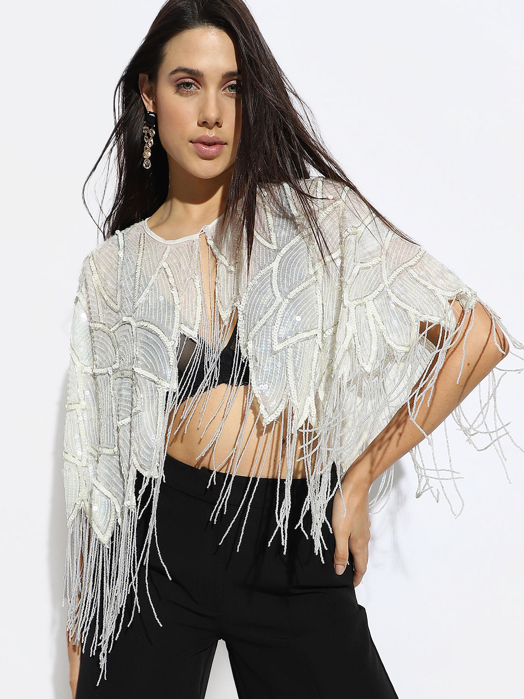 White Sequin Embroidered Cape