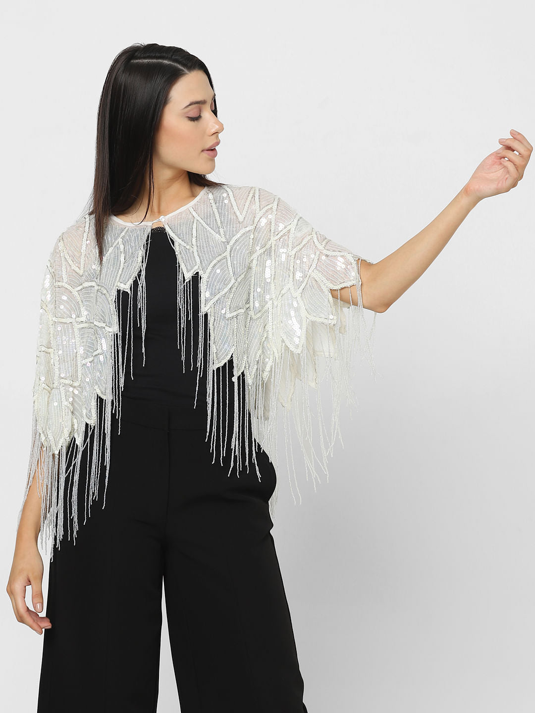White Sequin Embroidered Cape