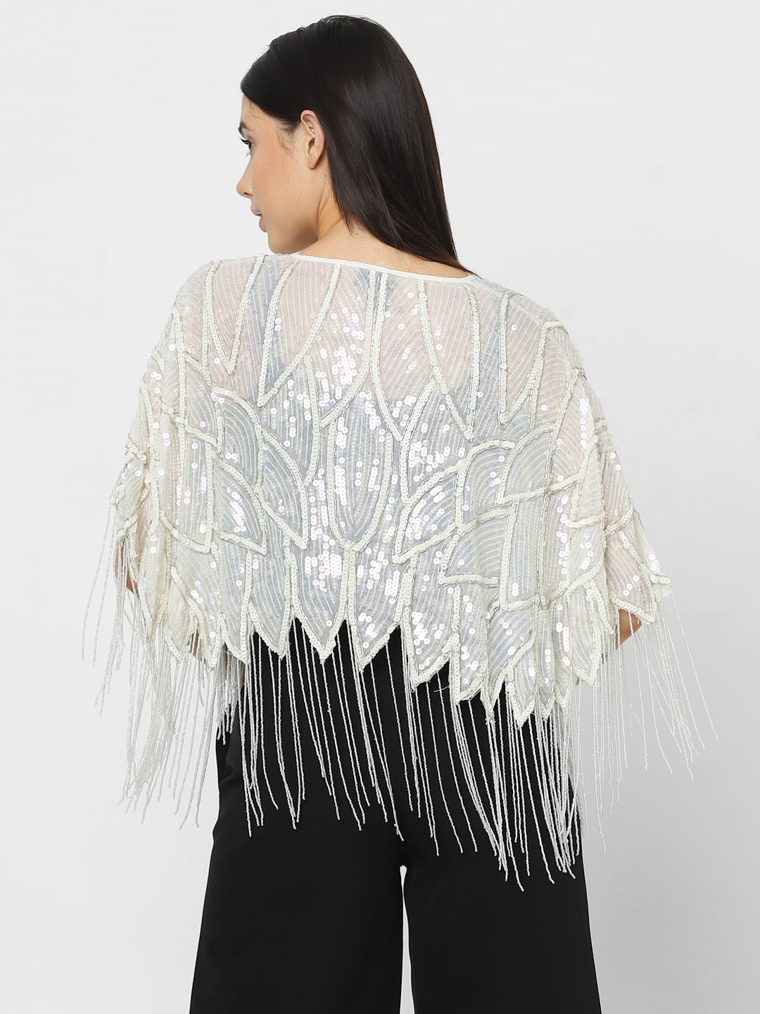 White Sequin Embroidered Cape