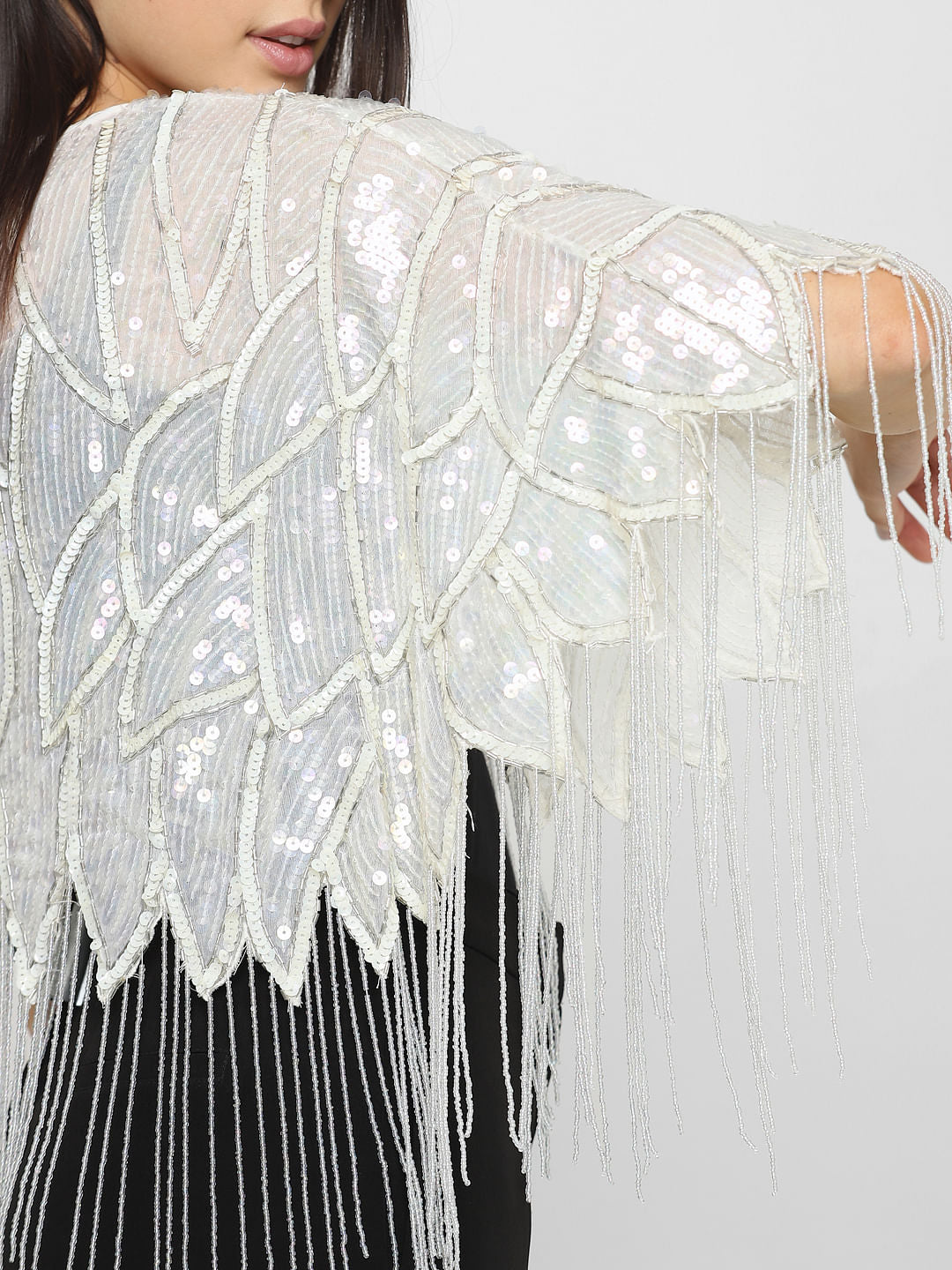 White Sequin Embroidered Cape