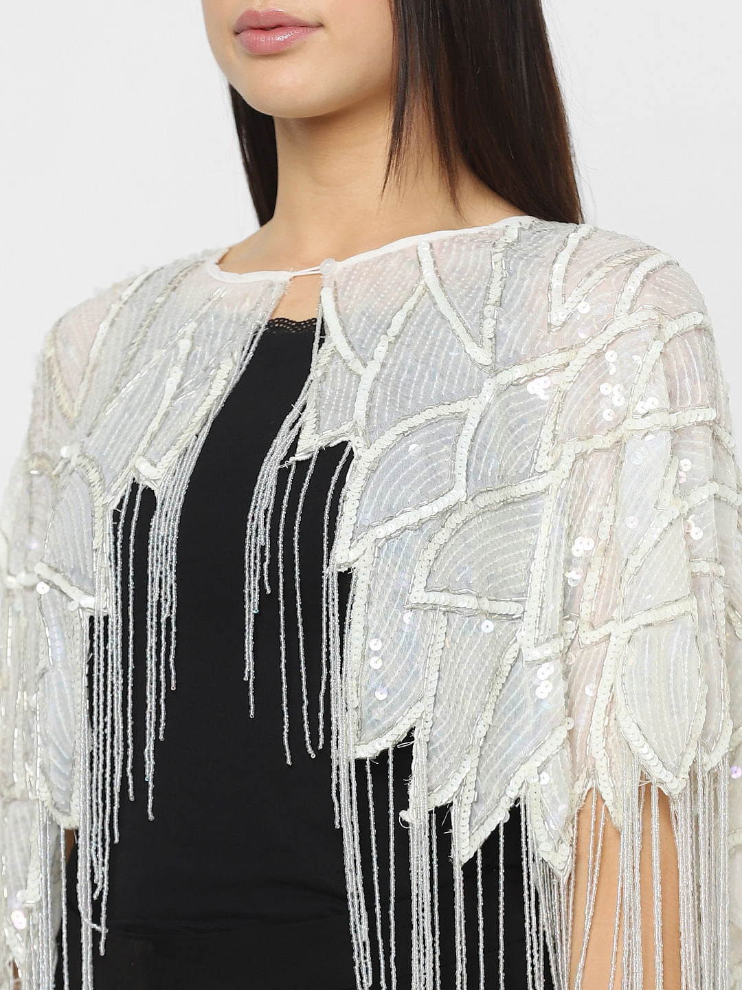 White Sequin Embroidered Cape
