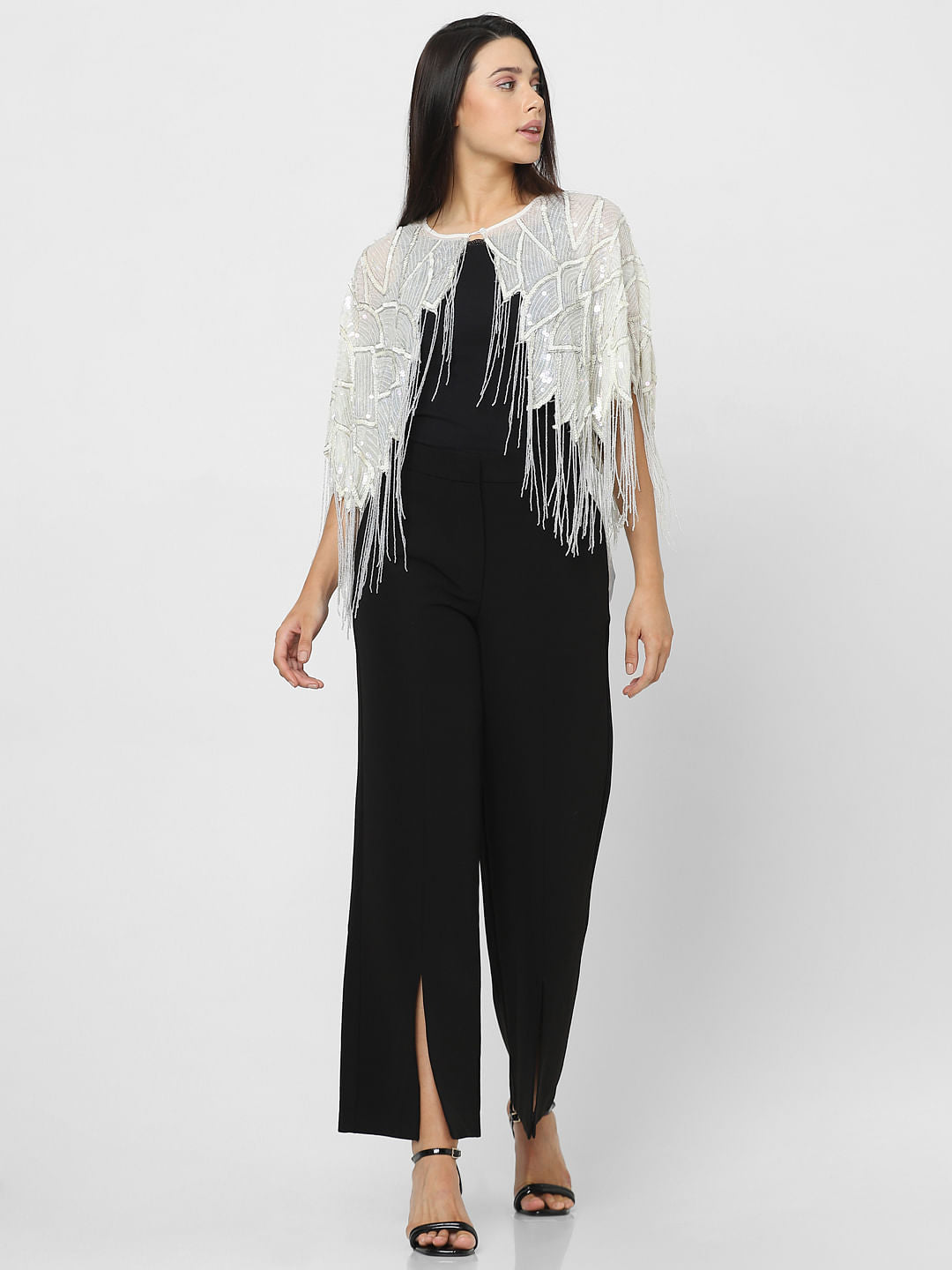 White Sequin Embroidered Cape