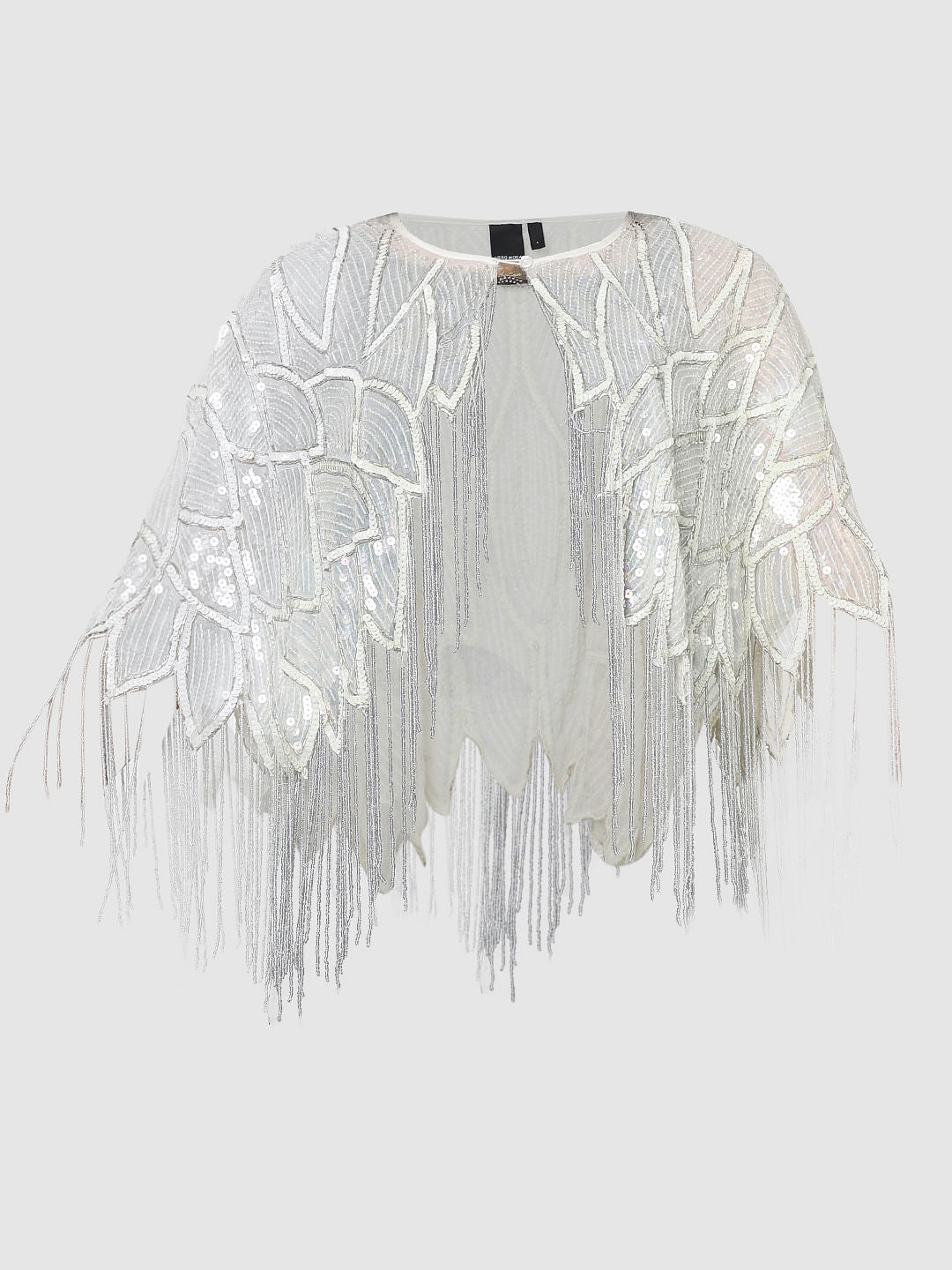 White Sequin Embroidered Cape