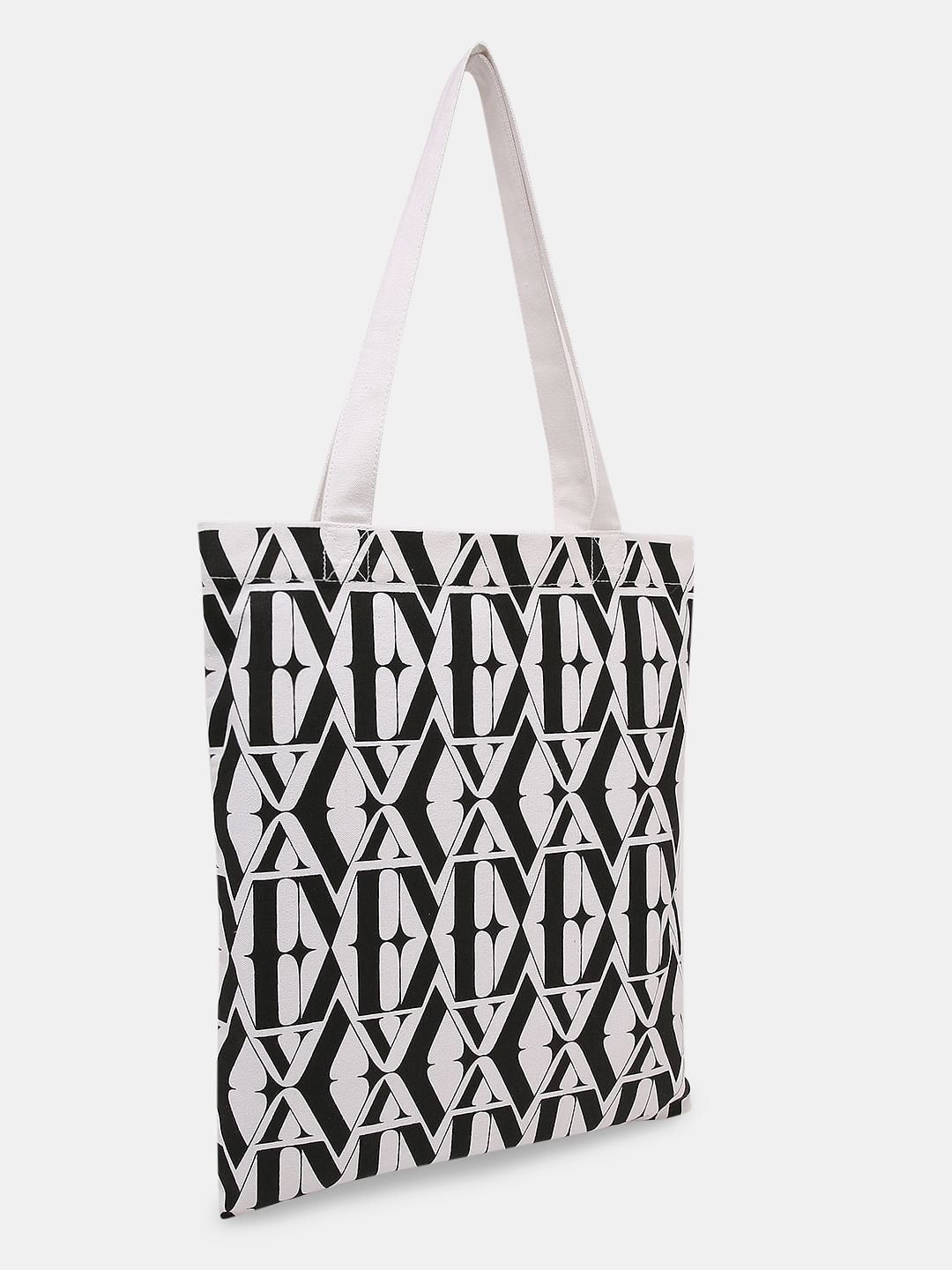 White Typographic Print Tote Bag