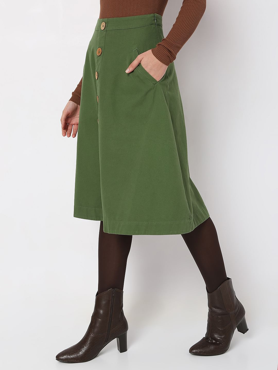 Green High Rise Flared Co-Ord Set Skirt