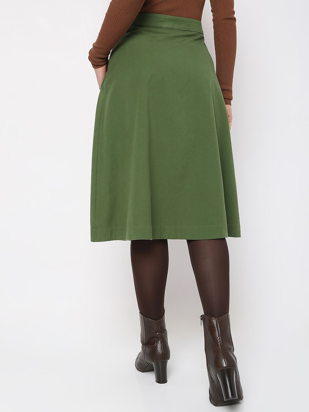 Green High Rise Flared Co-Ord Set Skirt