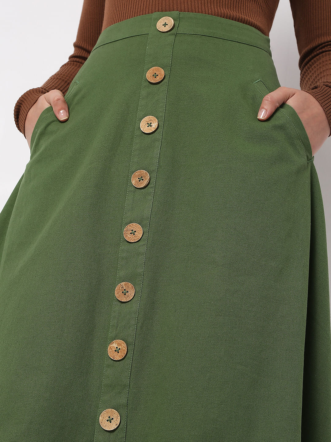 Green High Rise Flared Co-Ord Set Skirt
