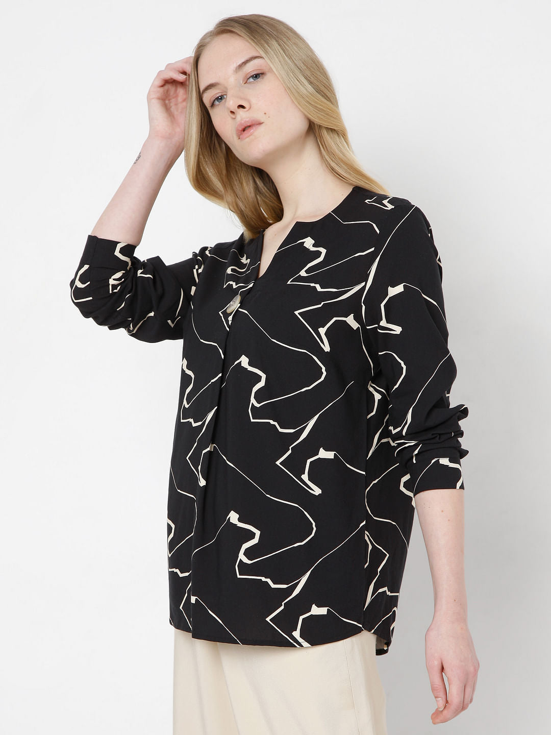 Black Abstract Print Top