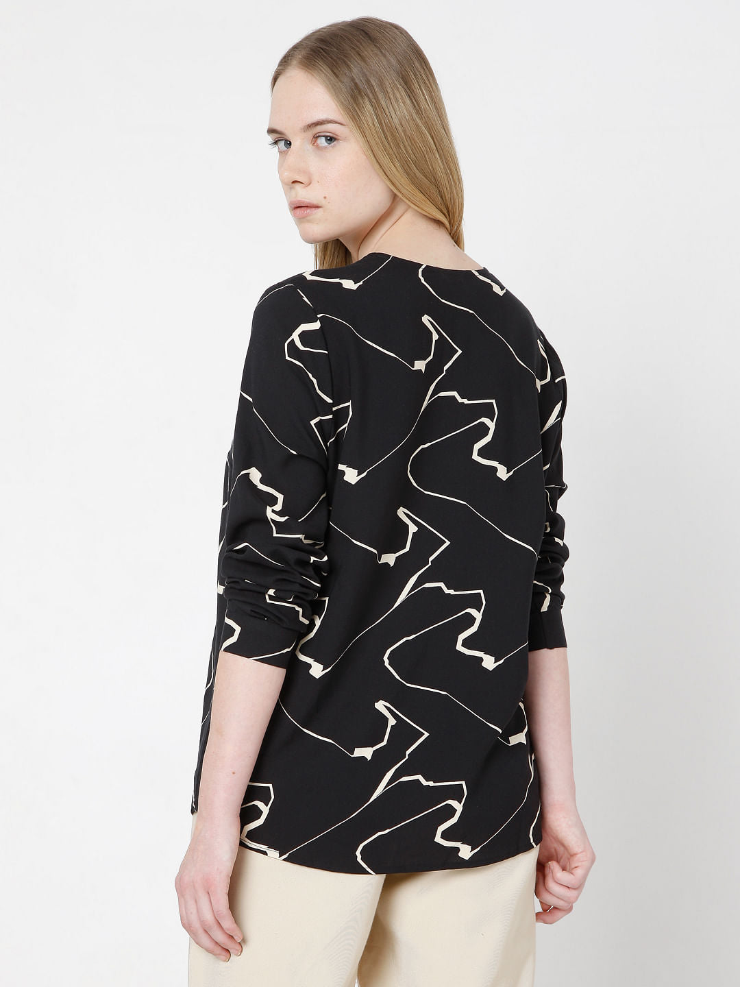 Black Abstract Print Top