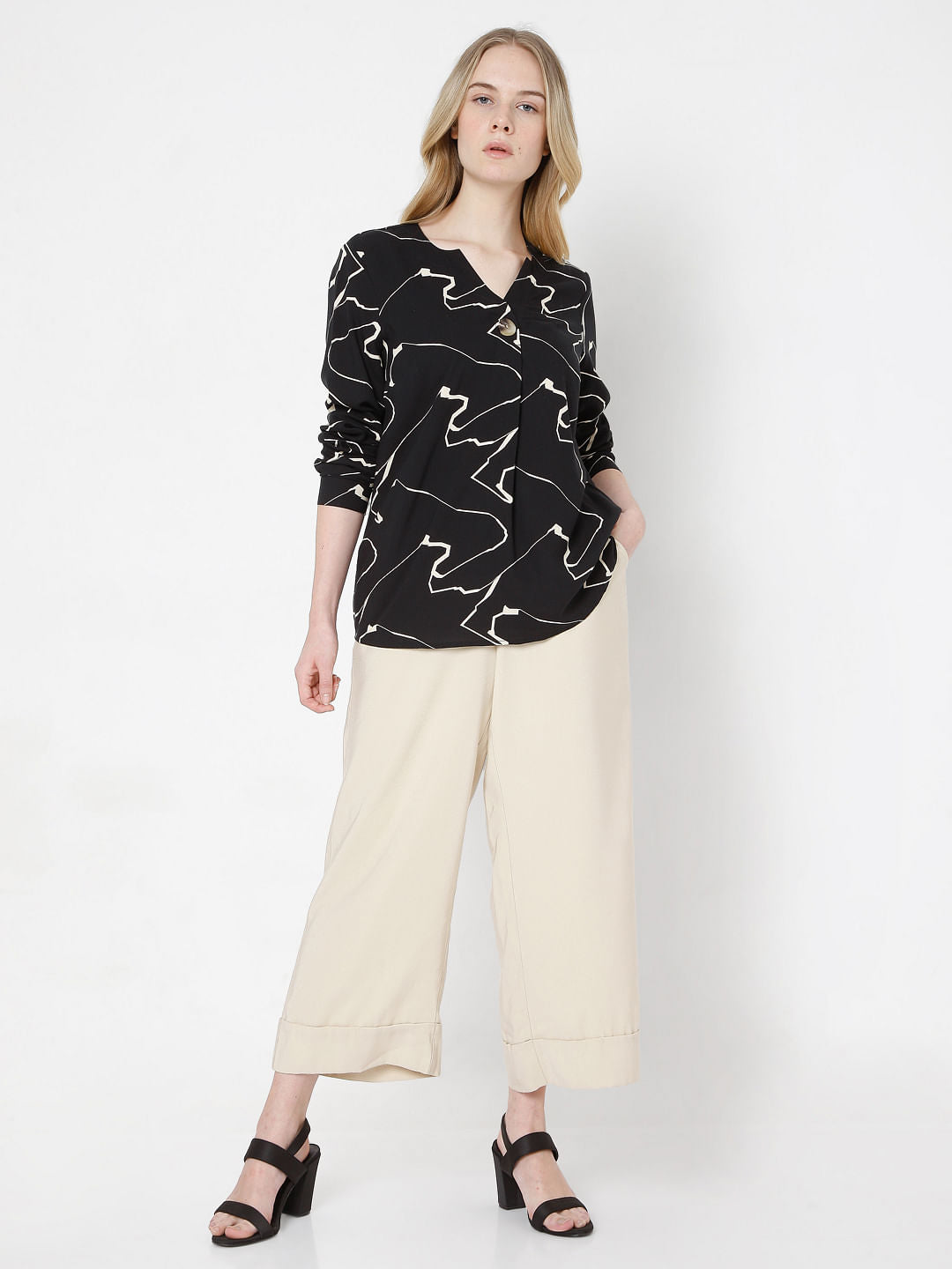 Black Abstract Print Top