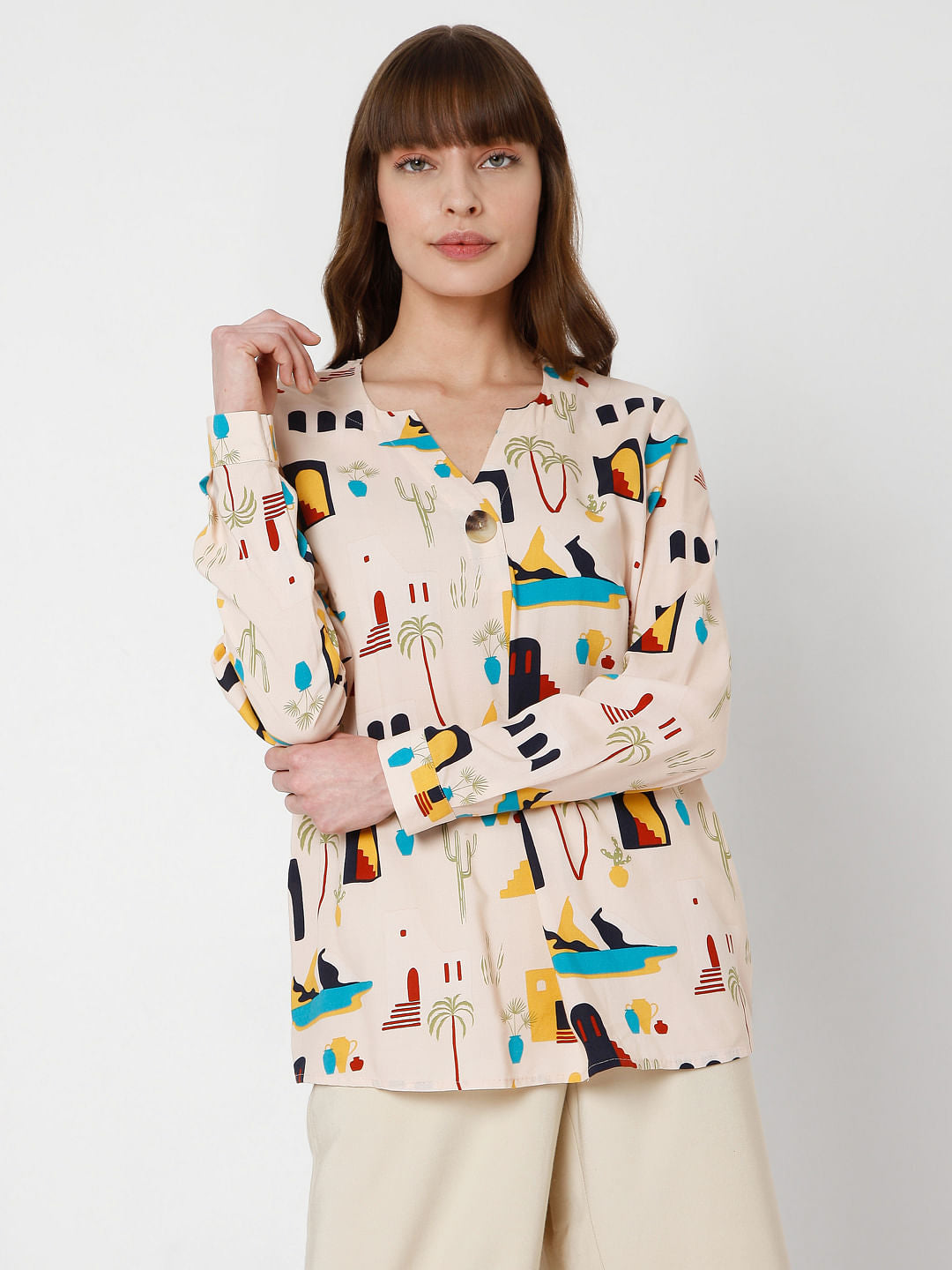 Beige Printed Top