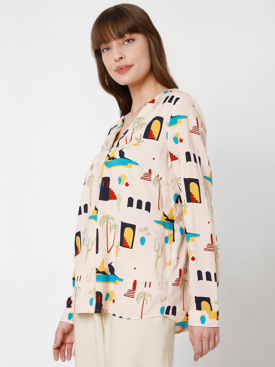 Beige Printed Top