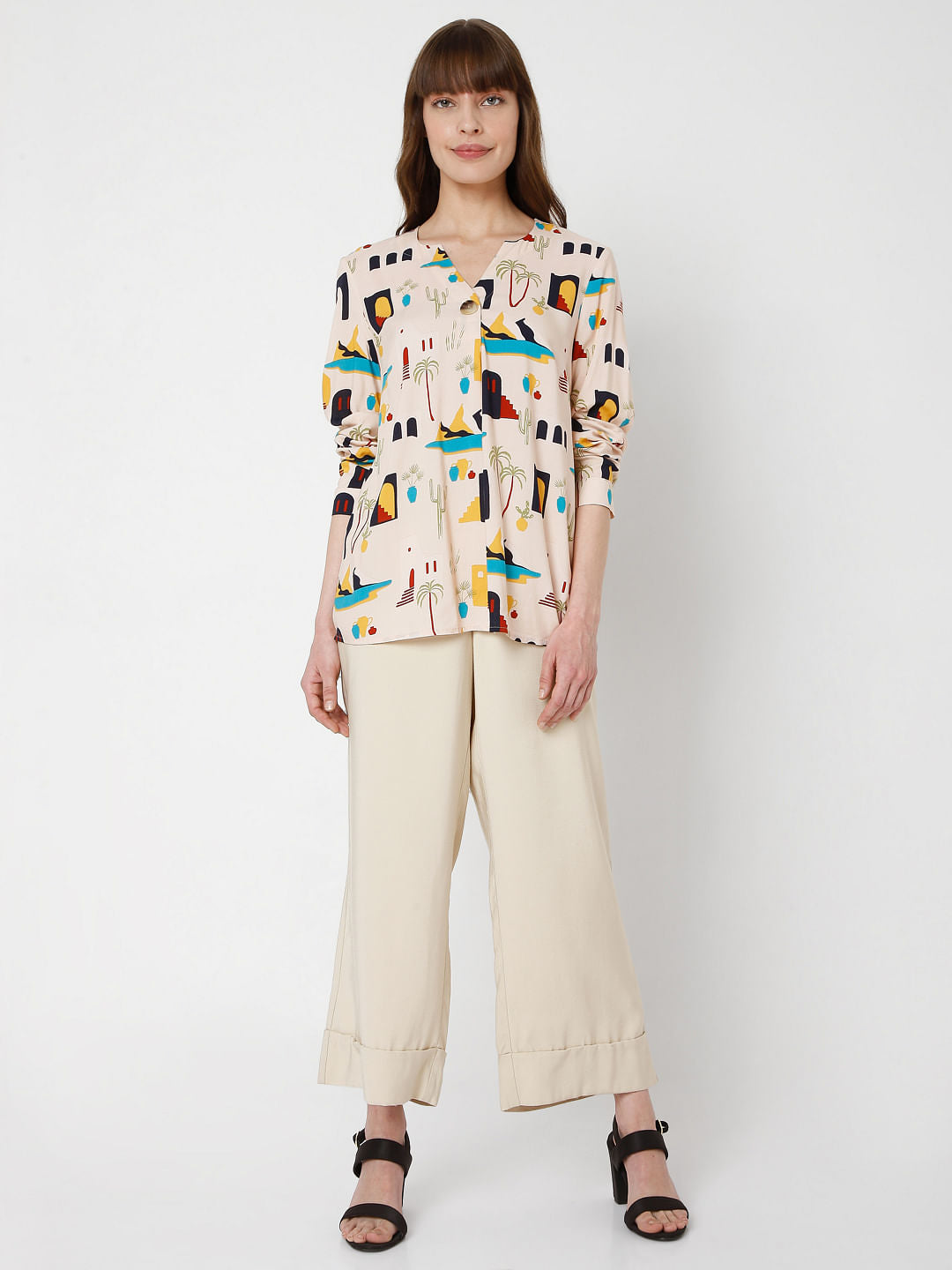 Beige Printed Top