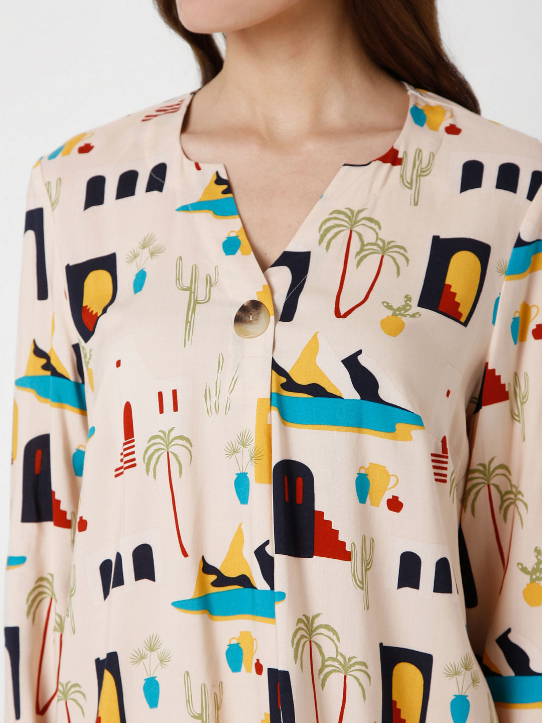 Beige Printed Top