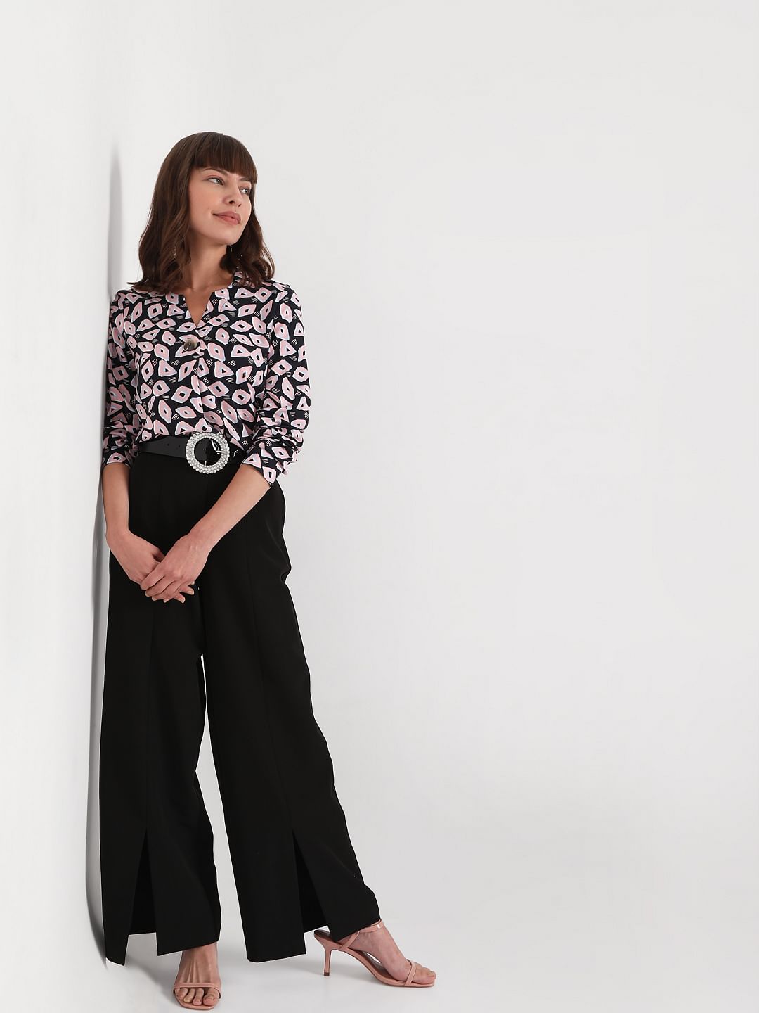 Navy Blue Abstract Print Top