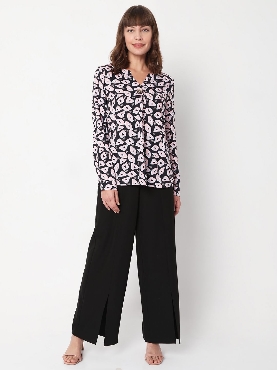 Navy Blue Abstract Print Top