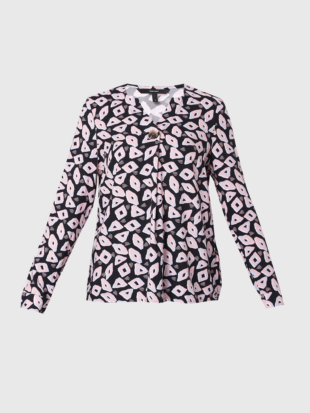 Navy Blue Abstract Print Top