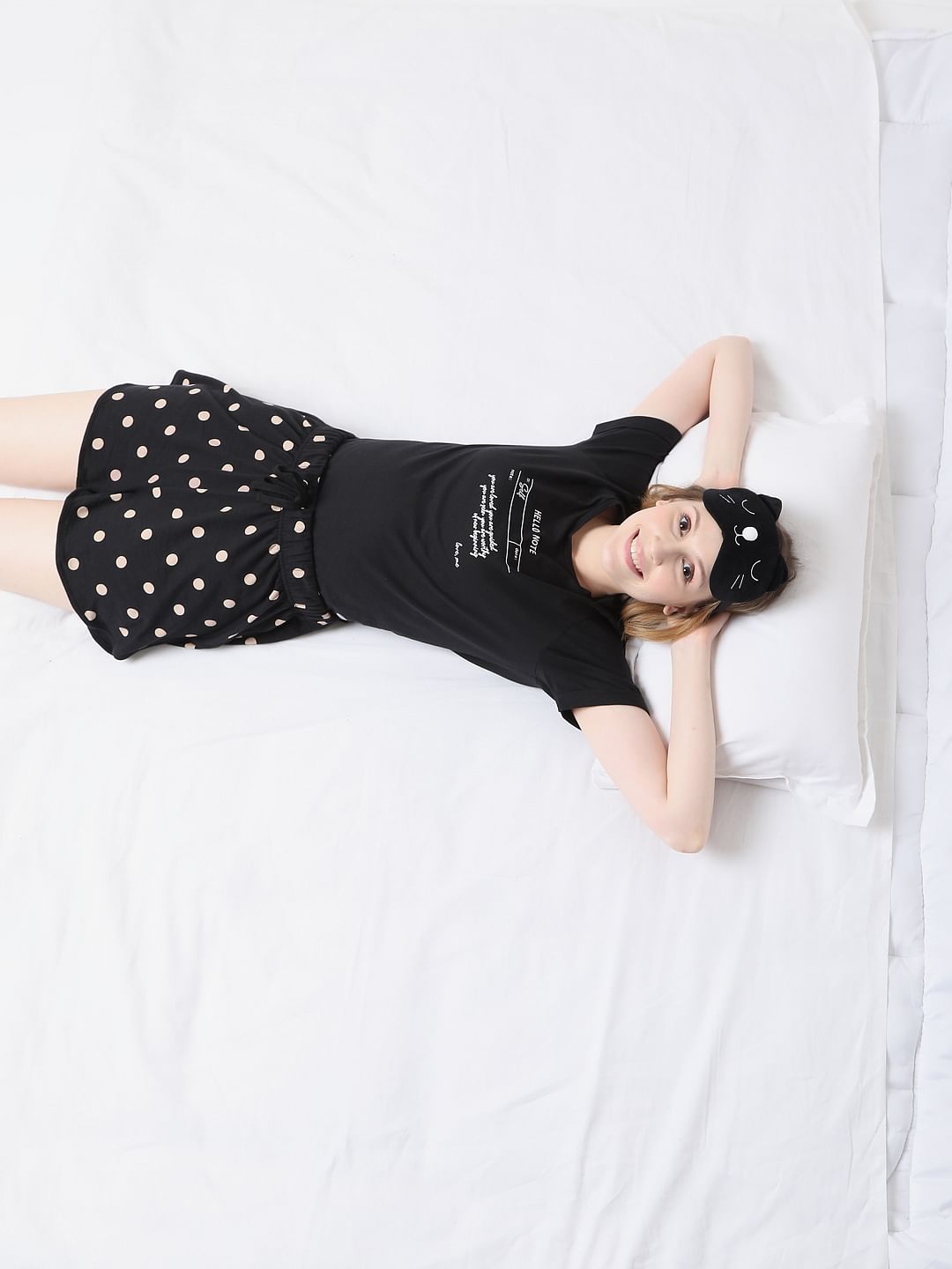 Black Polka Dot Shorts & T-Shirt Set