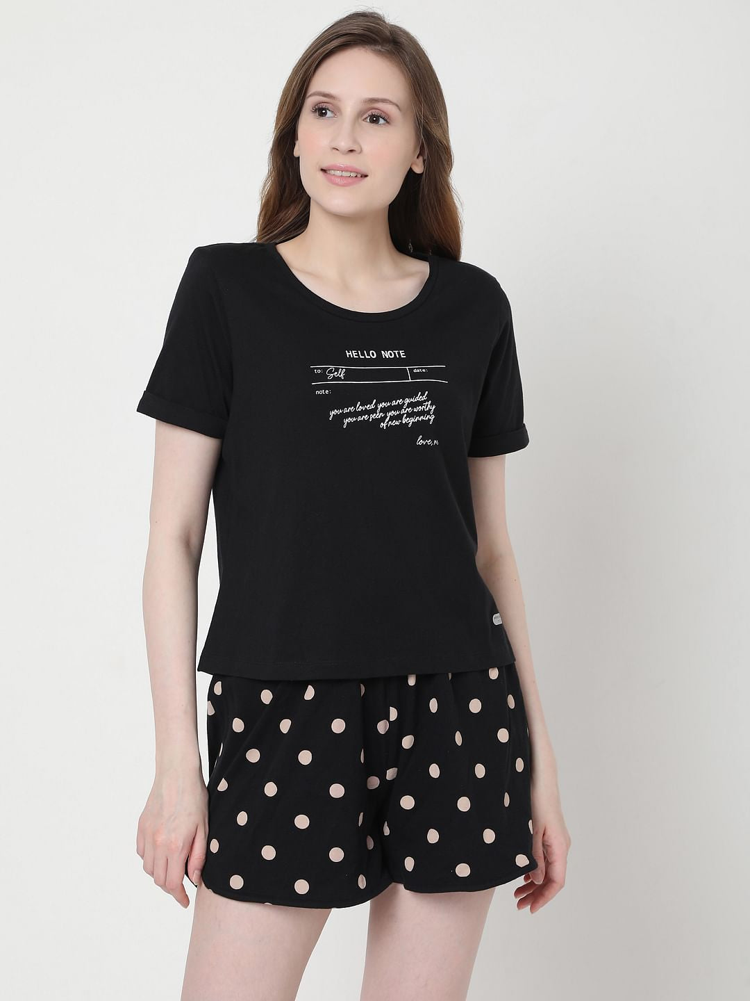 Black Polka Dot Shorts & T-Shirt Set