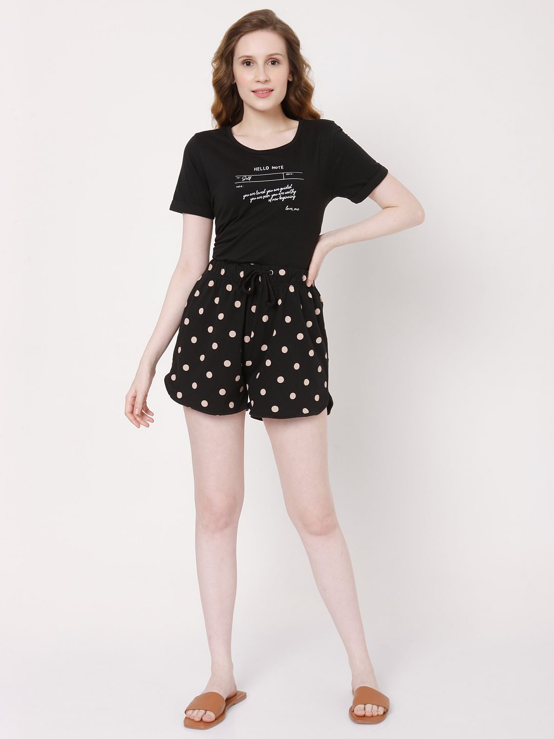 Black Polka Dot Shorts & T-Shirt Set