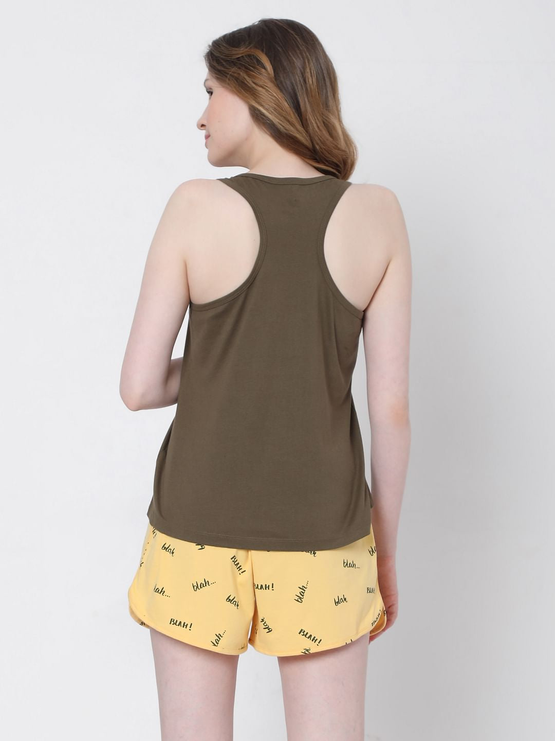 Brown & Yellow Tank Top & Shorts Set