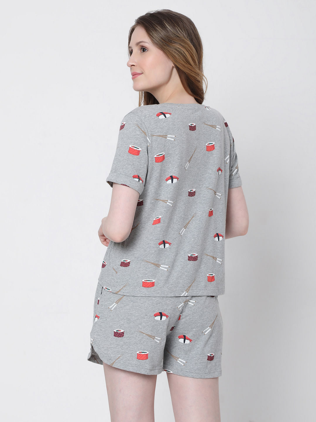 Grey Sushi Print Shorts & T-Shirt Set