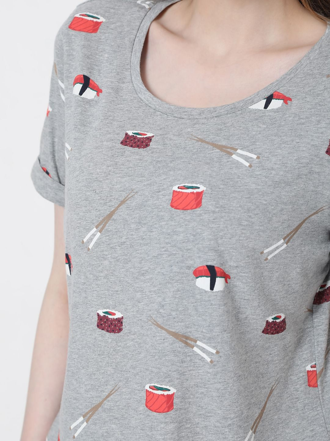 Grey Sushi Print Shorts & T-Shirt Set