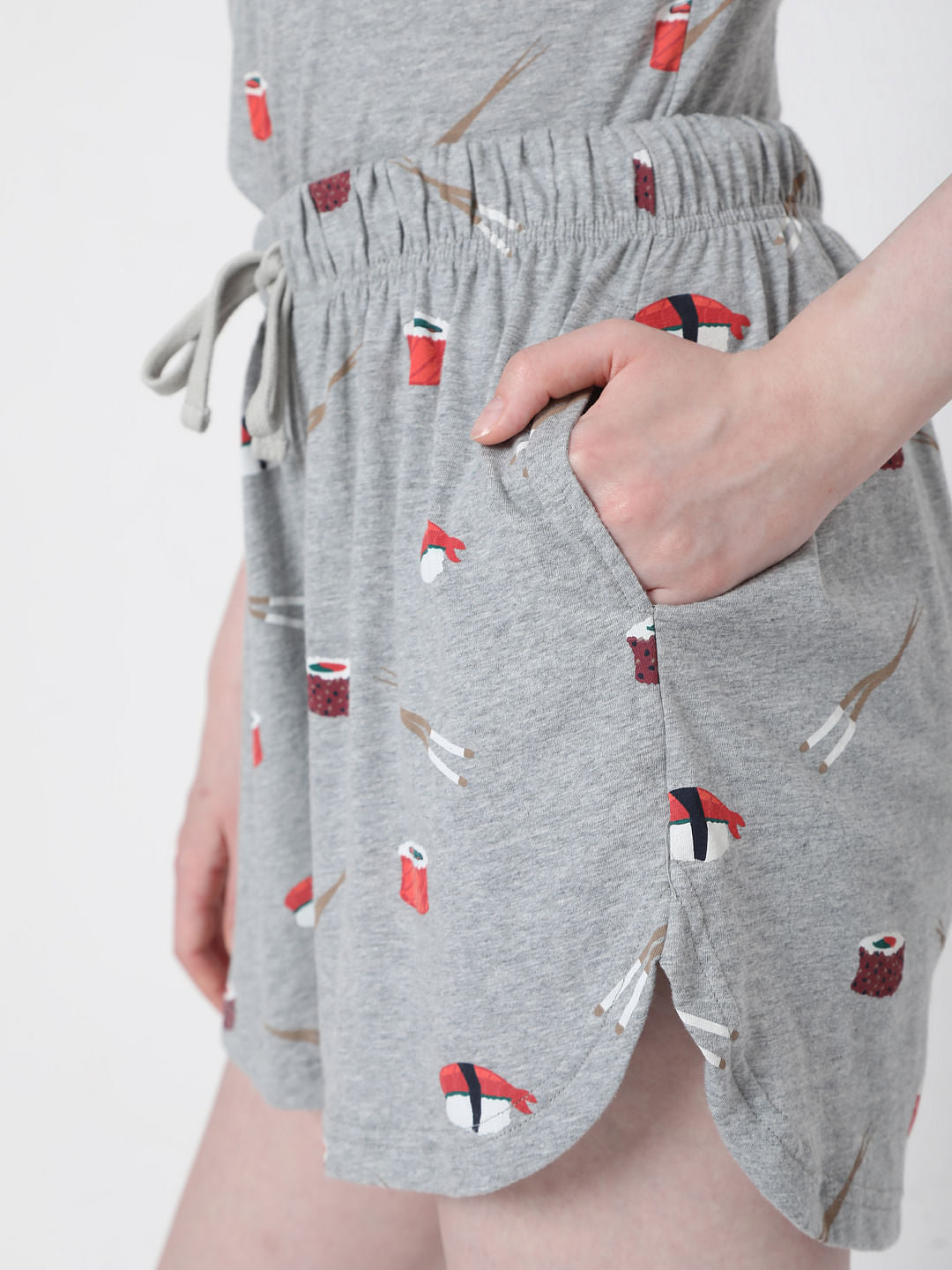 Grey Sushi Print Shorts & T-Shirt Set