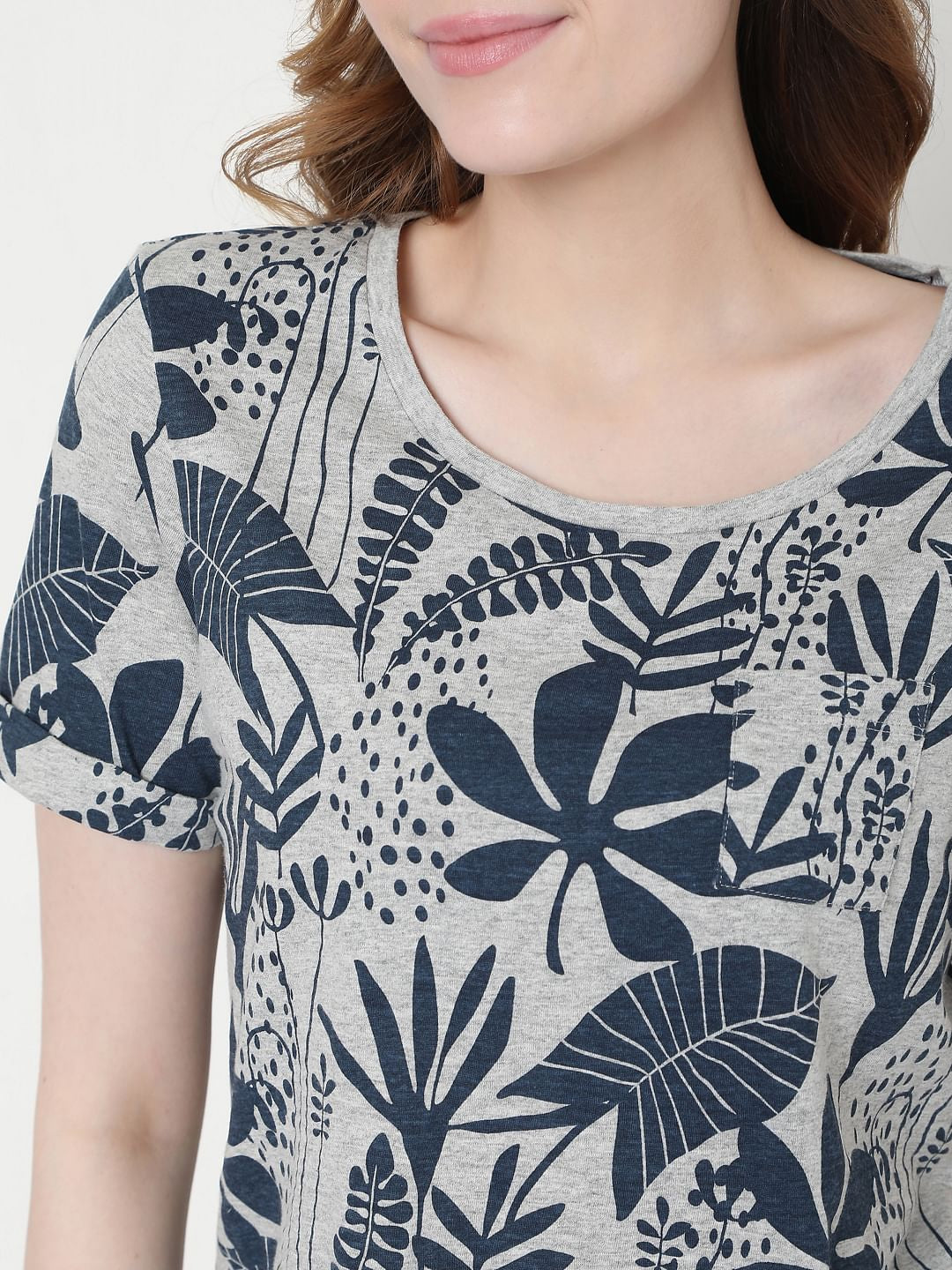 Grey Tropical Print T-Shirt & Shorts Set