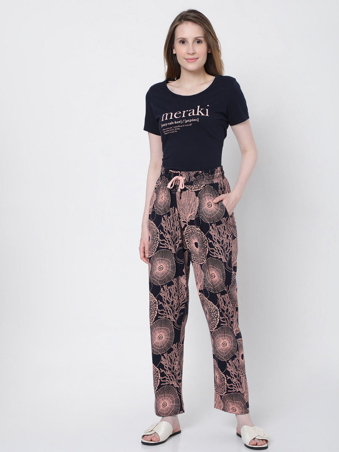 Navy Blue Printed Pyjama Set