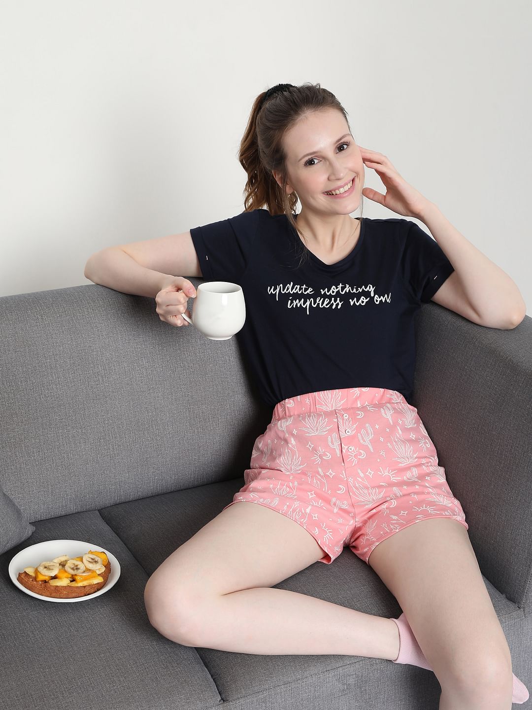 Black & Pink T-Shirt & Shorts Set