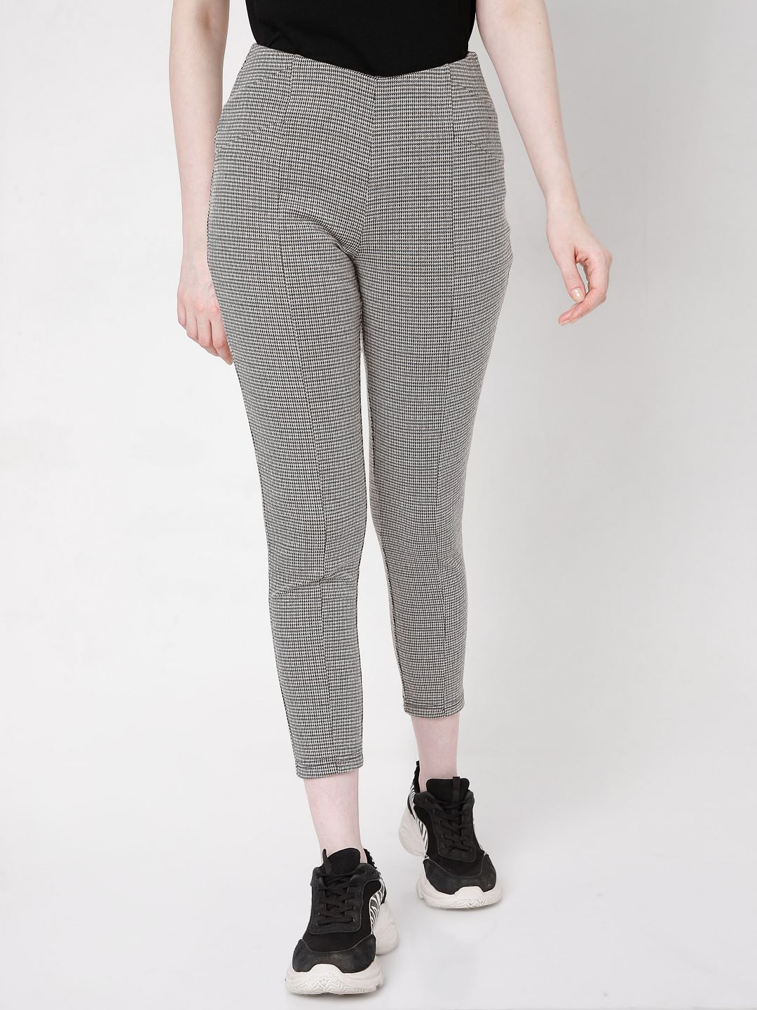 Black Textured Woven Leggings