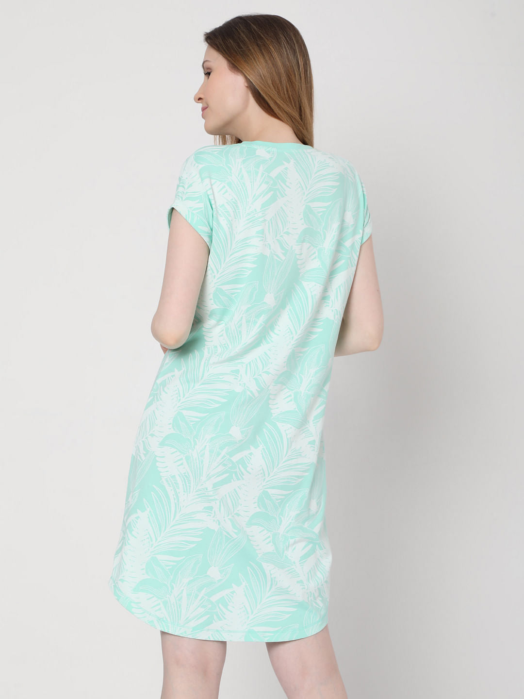 Green Tropical Print Nightwear Dress