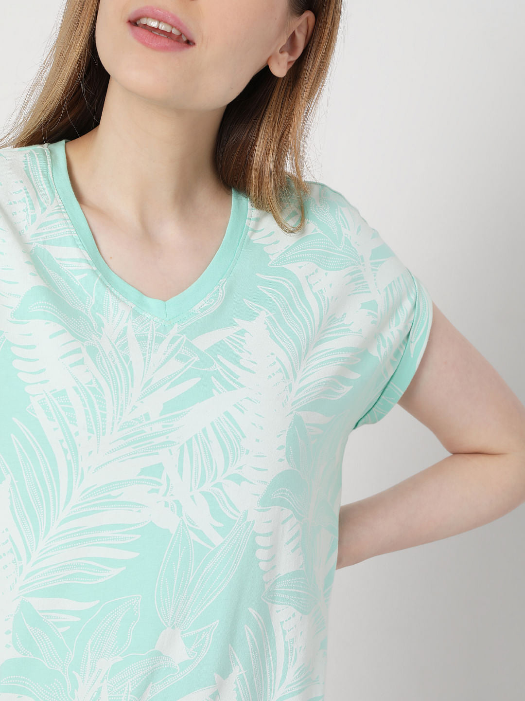 Green Tropical Print Nightwear Dress