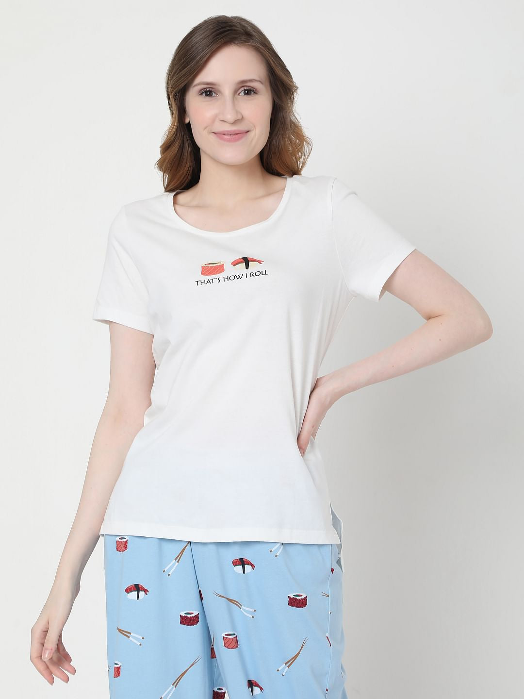 White & Blue Sushi Print Pyjama Set