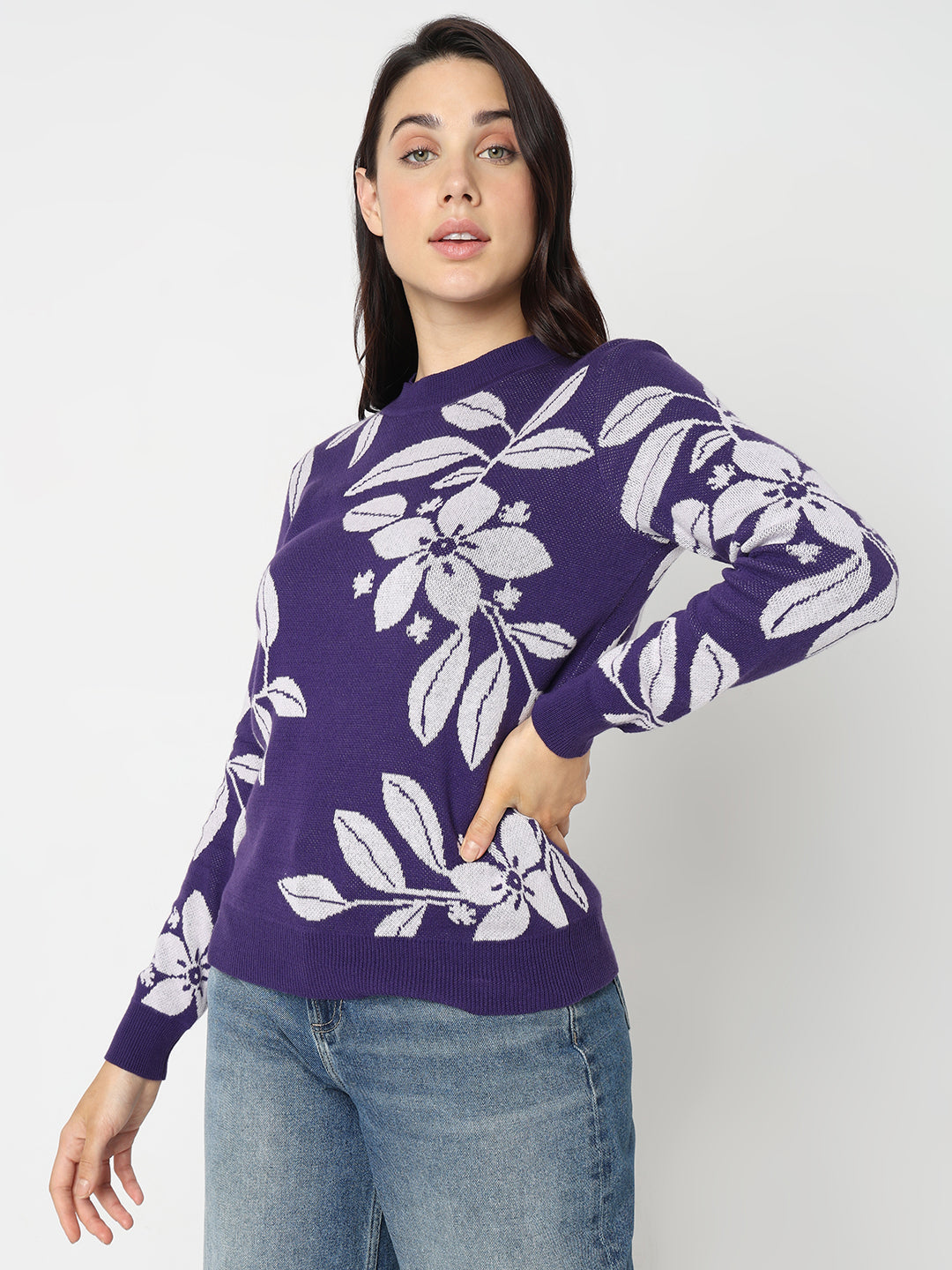 Purple Floral Knitted Top