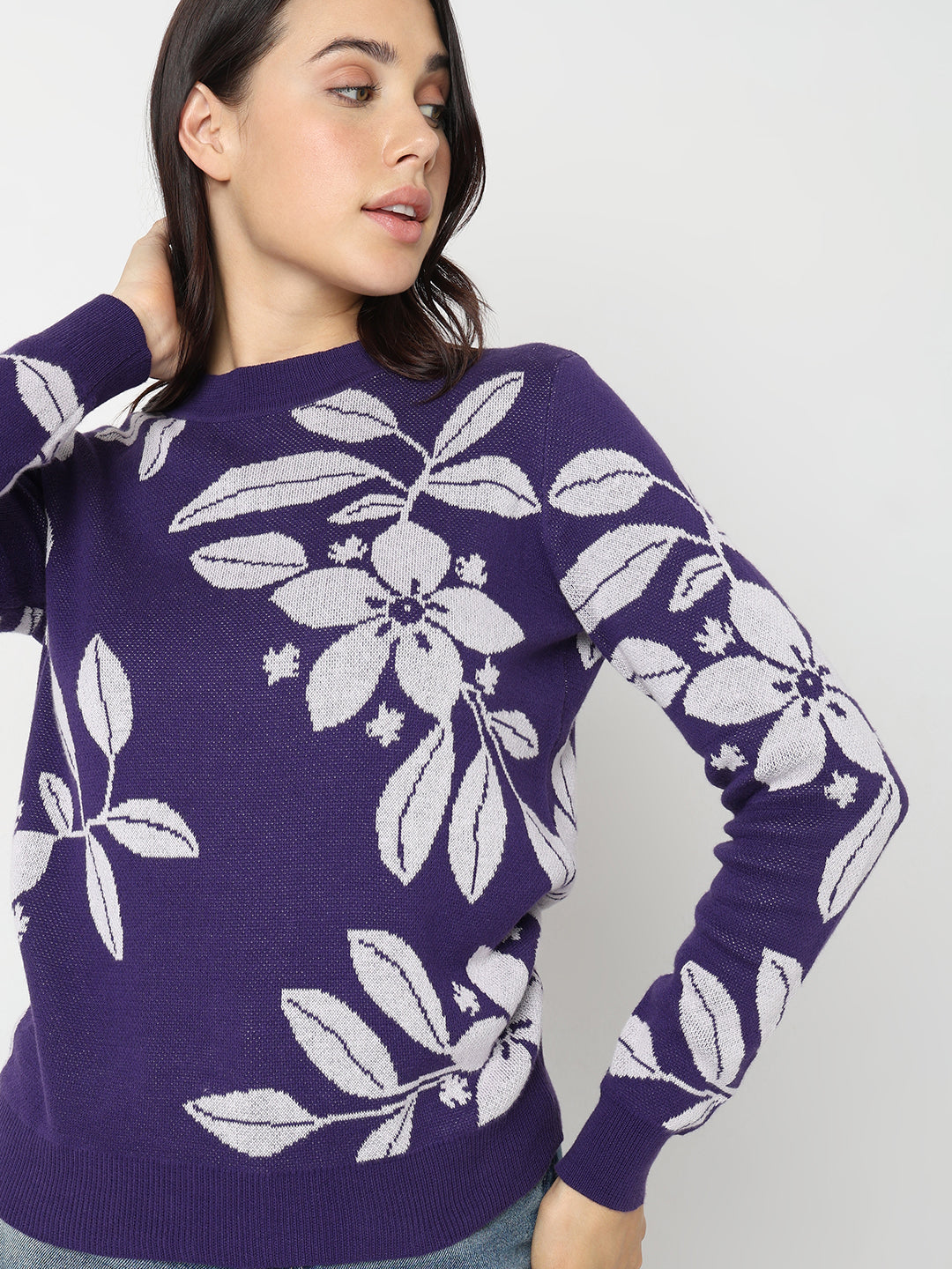 Purple Floral Knitted Top