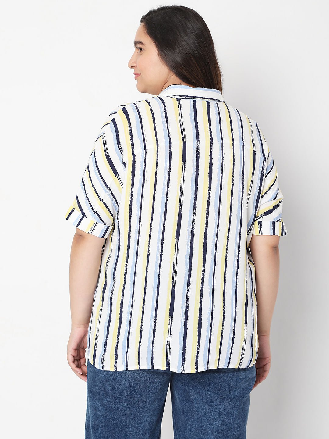 Curve White Asymmetrical Striped Shirt