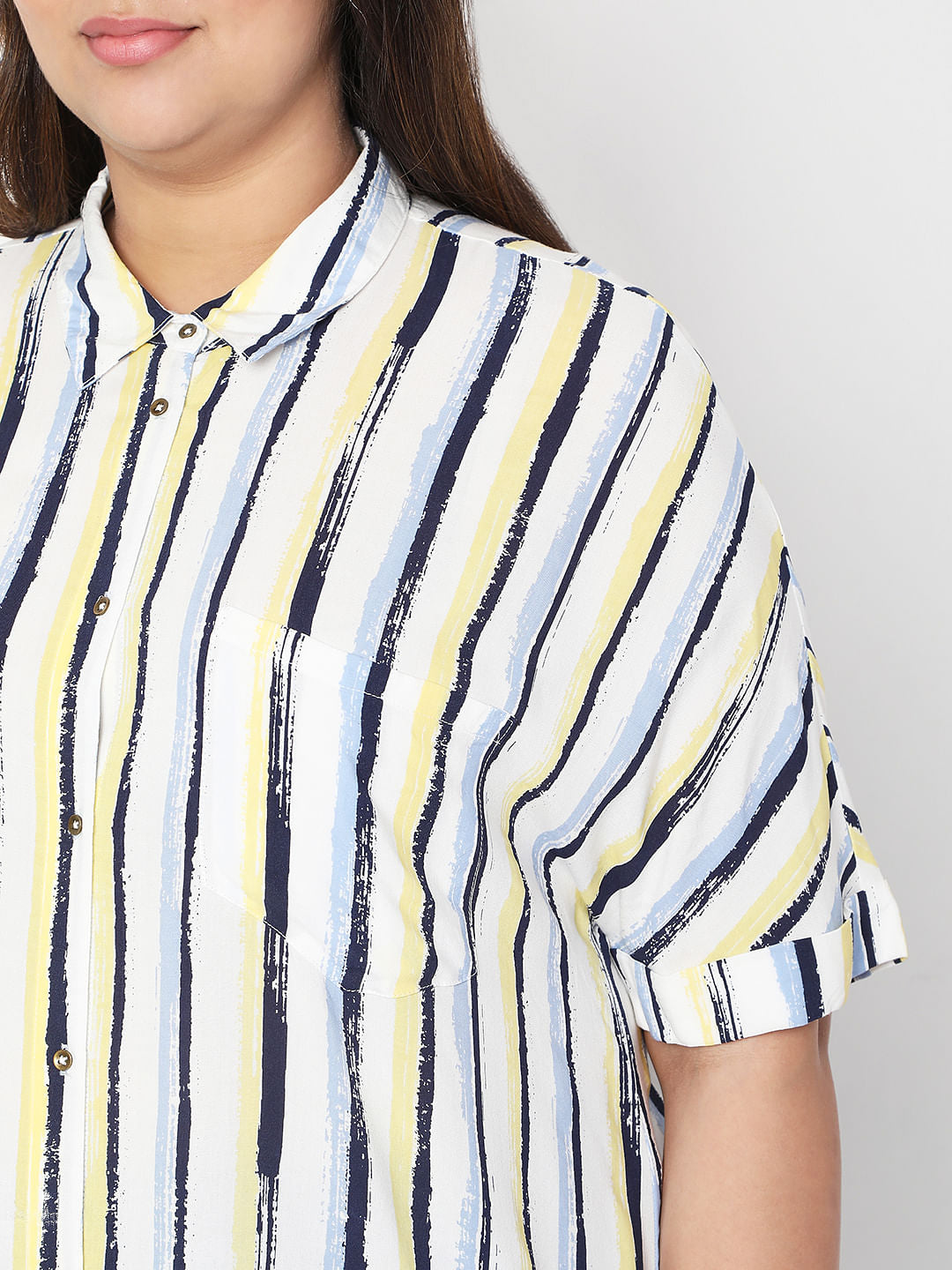 Curve White Asymmetrical Striped Shirt