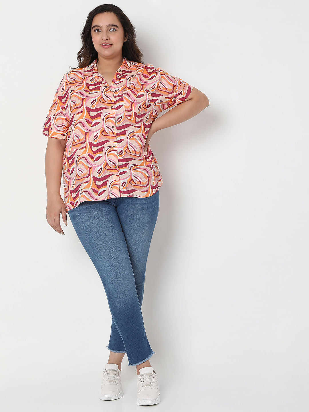 Curve Pink Abstract Print Shirt