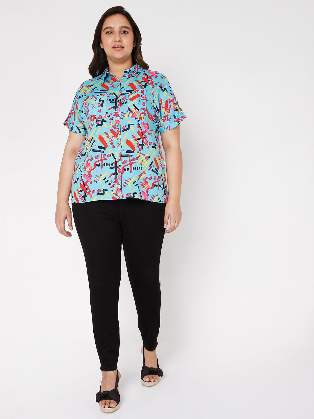 Curve Blue Abstract Printed Shirt