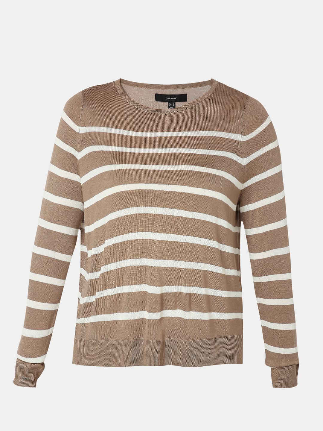 Brown Striped Flat Knit Pullover