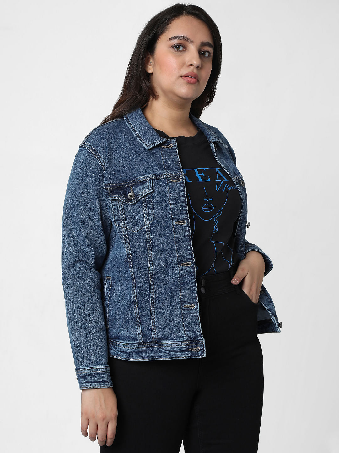 Curve Blue Washed Denim Jacket