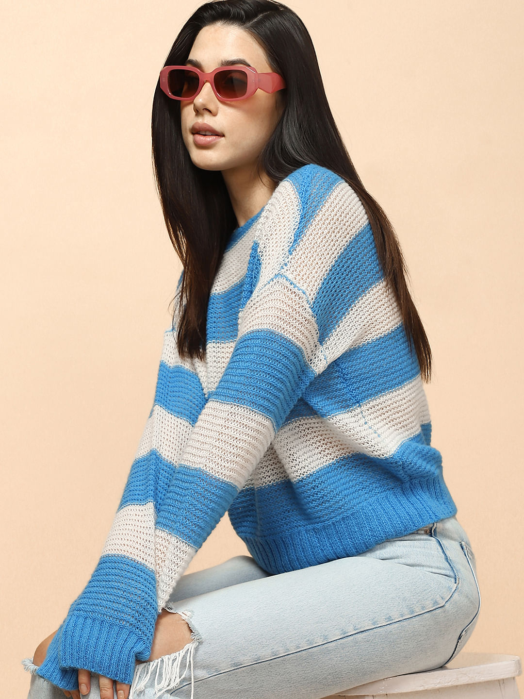 Blue Striped Boatneck Pullover