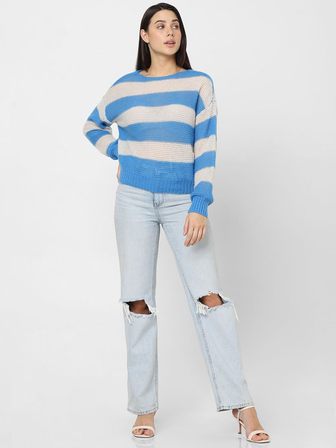 Blue Striped Boatneck Pullover
