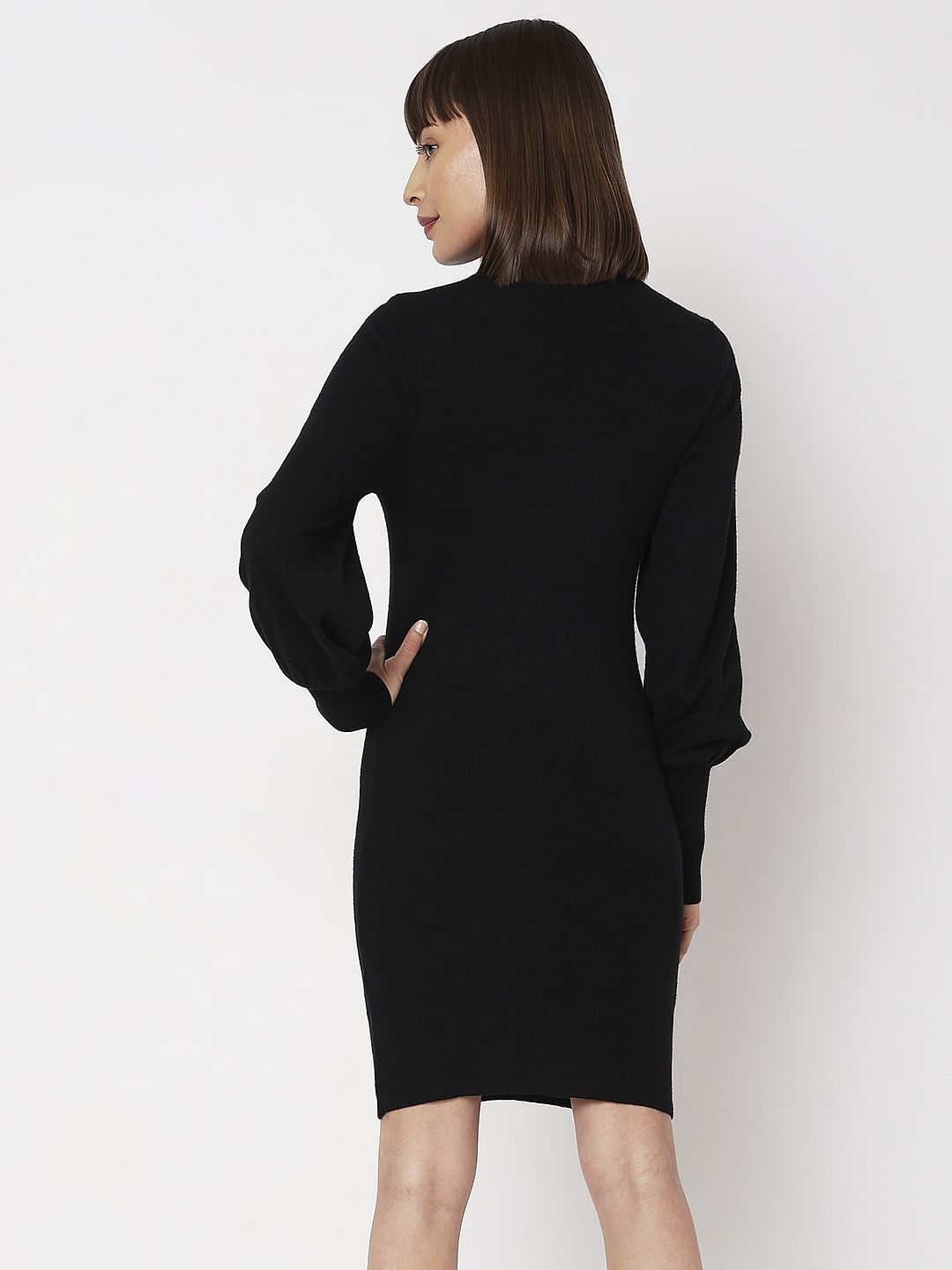 Black High Neck Bodycon Fitted Dress