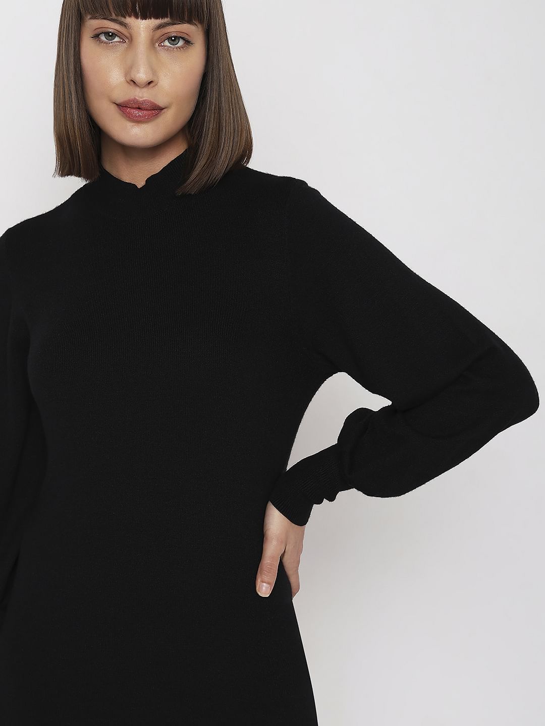 Black High Neck Bodycon Fitted Dress