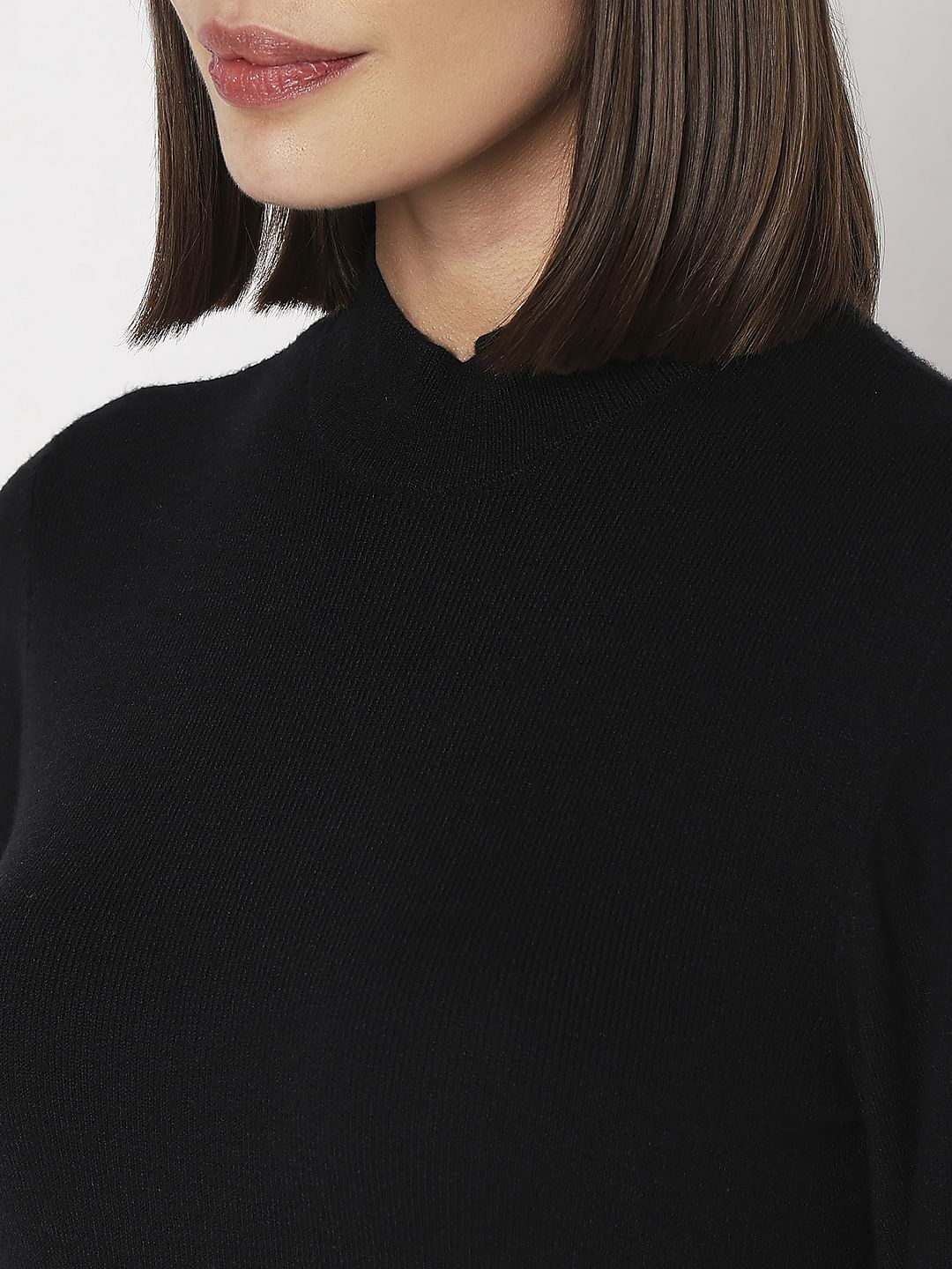 Black High Neck Bodycon Fitted Dress