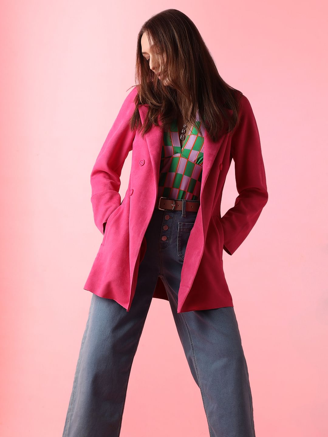 Fuchsia Pink Suede Jacket